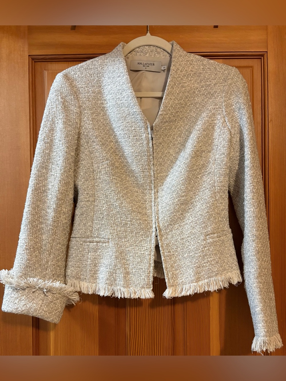 MM Lafleur “The Jie Jacket” Cream Textured Tweed-Like Fringe Trim Jacket - Sz. 2 - Picture 6 of 15